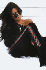 Black Tapered Trousers with Red and Black Sequin Side Stripes - Halli-Trousers