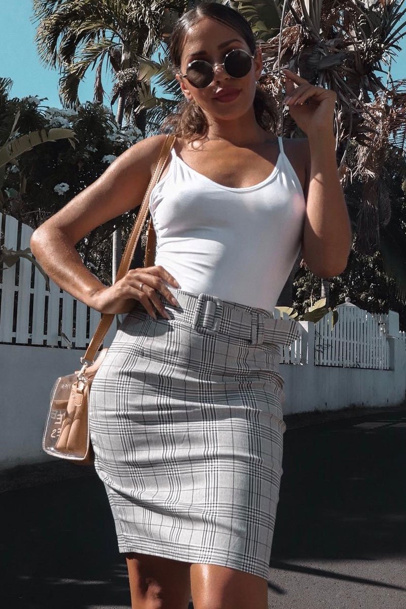 Black Tartan Belted Tailored Mini Skirt - Fiona-Skirts