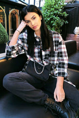 Black Tartan Check Brushed Oversized Shirt - Dafne-Shirts