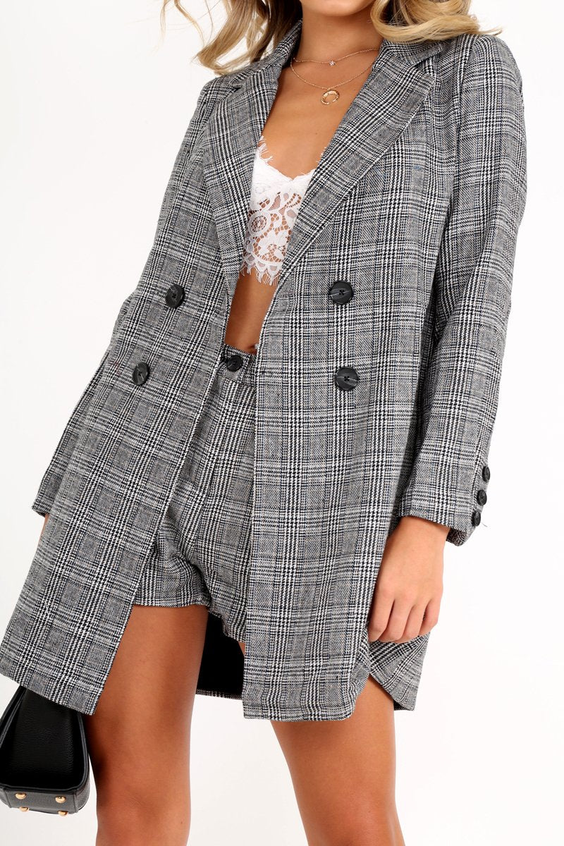 Black Tartan Double Button Coat - Royce-Coats