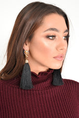 Black Tassel Diamante Detail Drop Earrings - Zyonna-Jewellery