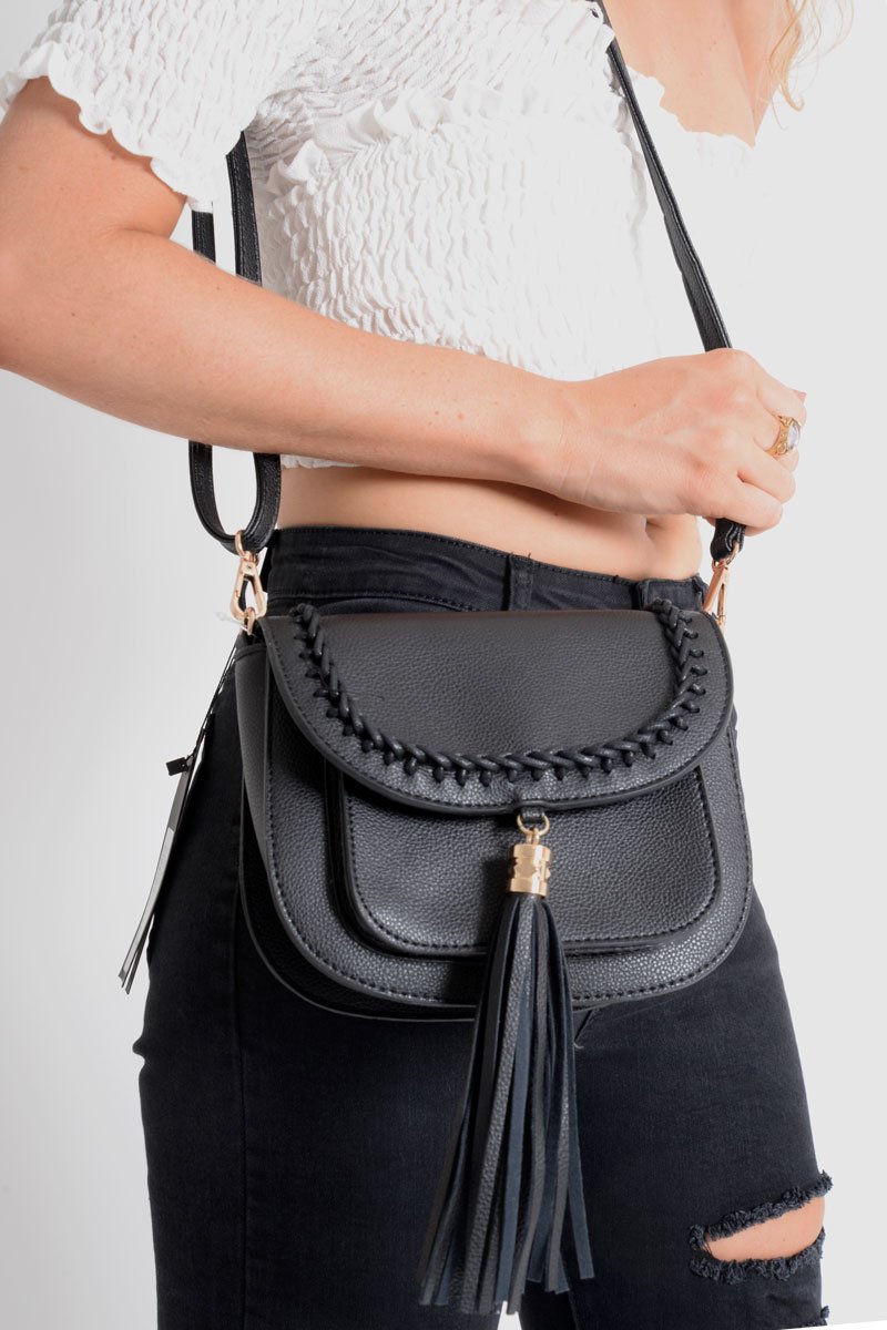 Black Tassel front Cross Body Bag - Mayanne-Bags