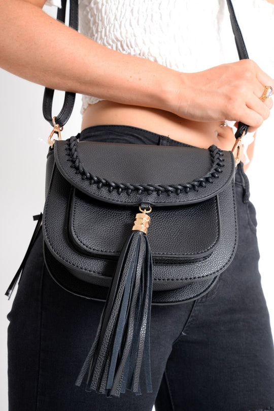 Black Tassel front Cross Body Bag - Mayanne