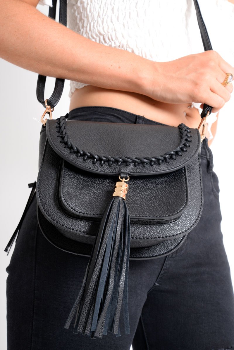Black Tassel front Cross Body Bag - Mayanne-Bags