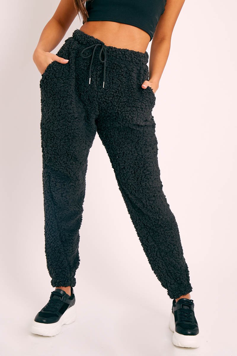 Black Teddy Borg Joggers - Allyssa-Joggers