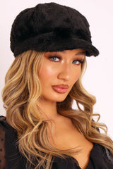 Black Teddy Fabric Baker Boy Cap - Bryla-Hats