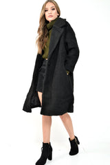 Black Teddy Long Double Breasted Coat - Miriam-Coats