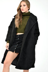 Black Teddy Long Double Breasted Coat - Miriam-Coats