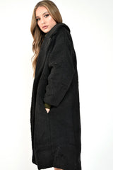 Black Teddy Long Double Breasted Coat - Miriam-Coats
