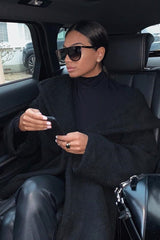 Black Teddy Long Double Breasted Coat - Miriam-Coats