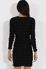 Black Textured V Neck Bodycon Dress - Salome-Dresses