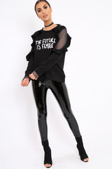Black The Future Is Female Fishnet Frill Jumper - Jaeonna-Jumper