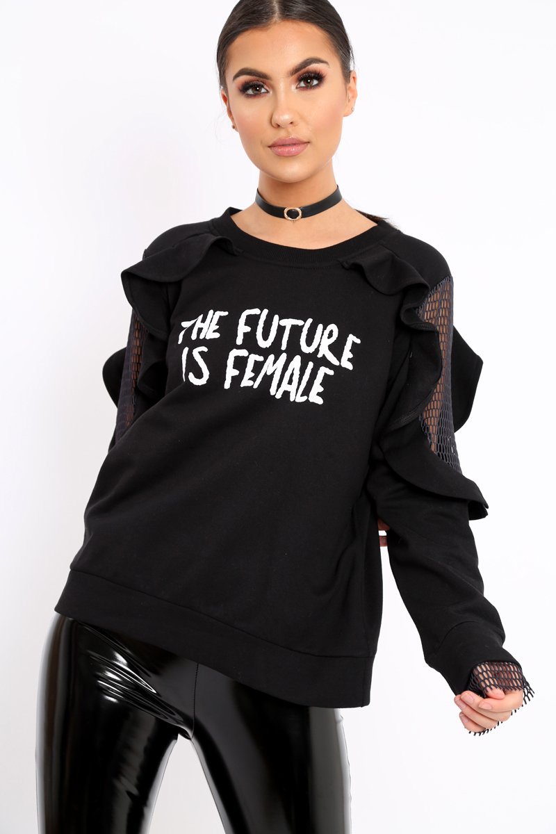 Black The Future Is Female Fishnet Frill Jumper - Jaeonna-Jumper