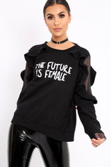 Black The Future Is Female Fishnet Frill Jumper - Jaeonna-Jumper