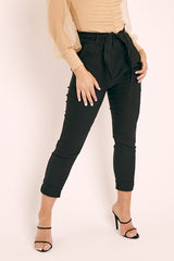 Black Tie Belt Paperbag Waist Trousers - Jaylea-Trousers