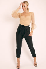 Black Tie Belt Paperbag Waist Trousers - Jaylea-Trousers