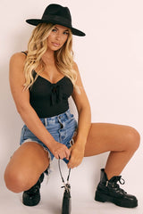 Black Tie Bow Ribbed Bodysuit - Maddix-Bodysuits