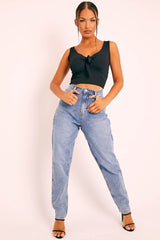 Black Tie Bow Ribbed Crop Top - Naziah-Tops
