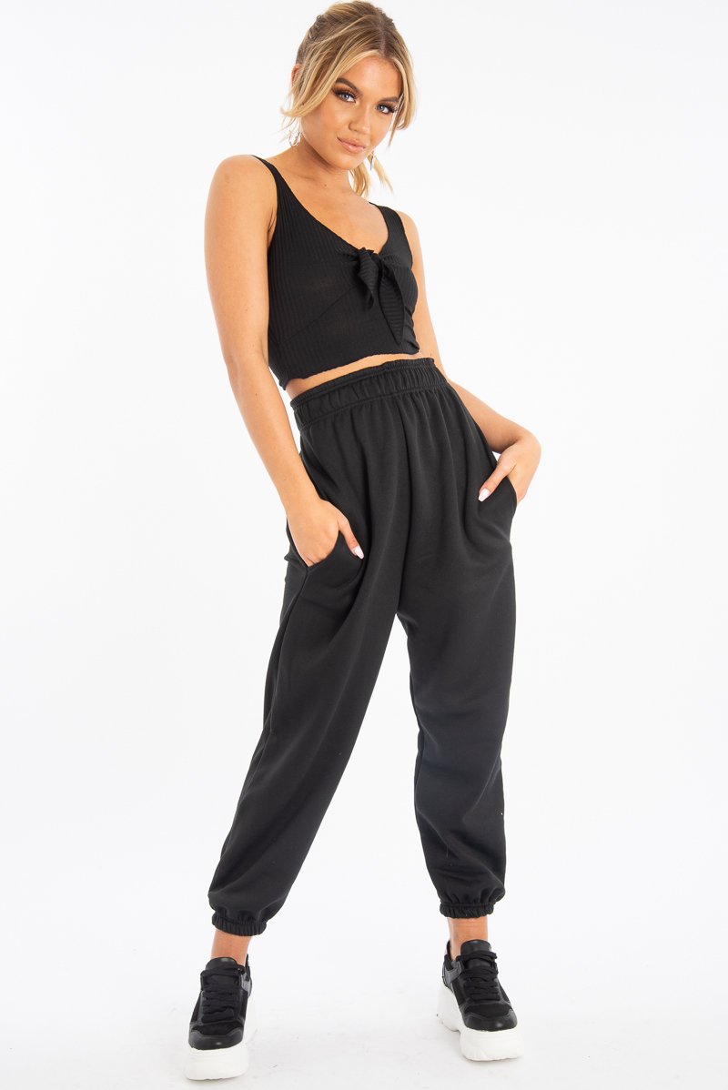 Black Tie Detail Extreme Cropped Top - Trista-Crop Tops