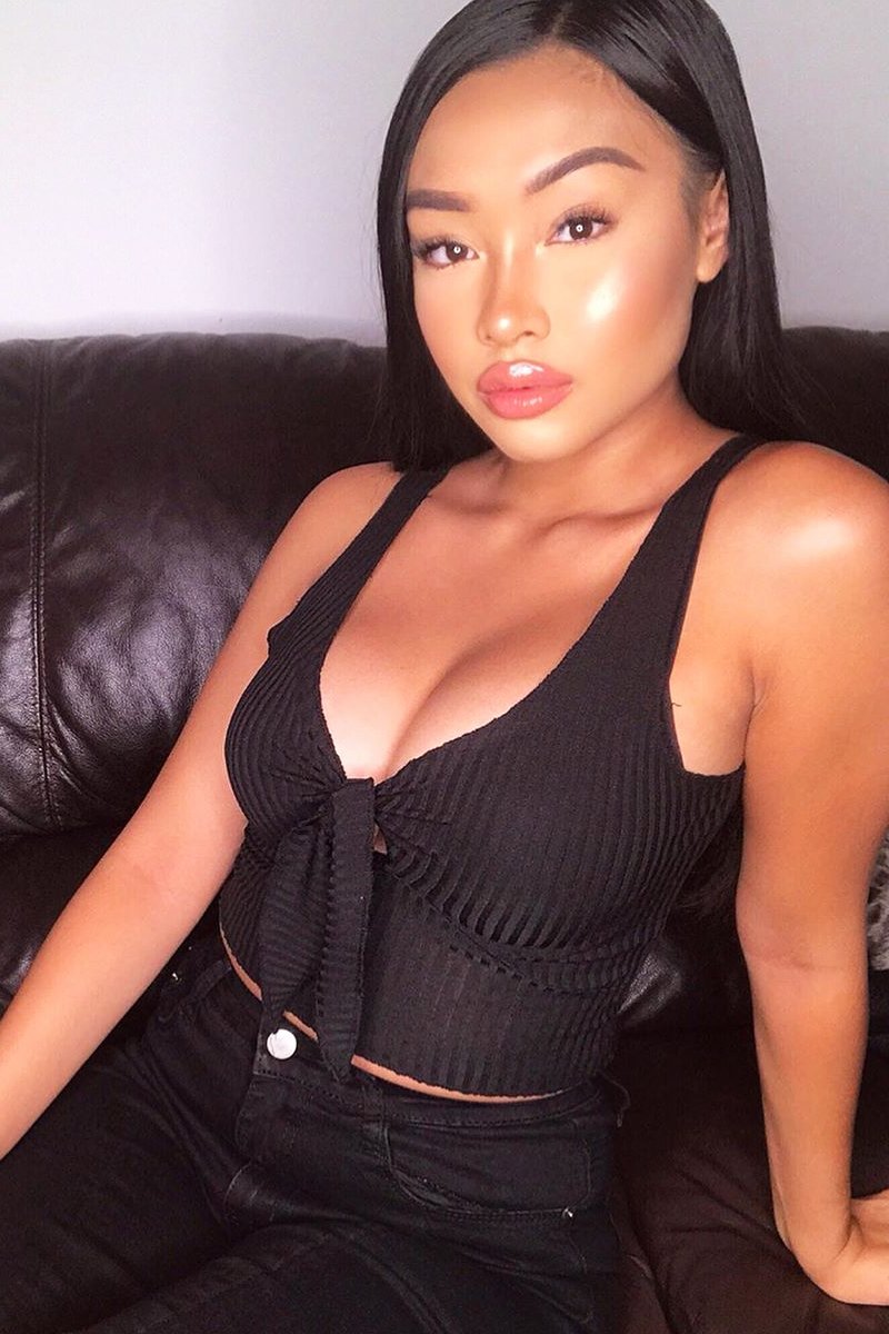 Black Tie Detail Extreme Cropped Top - Trista-Crop Tops