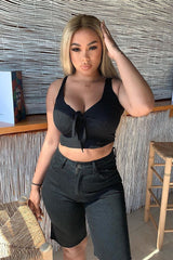 Black Tie Detail Extreme Cropped Top - Trista-Crop Tops