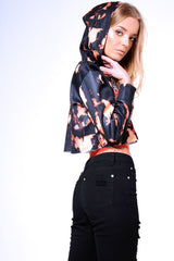 Black Tie Dye Cropped Champion Graphic Hoodie - Lauren-Hoodies