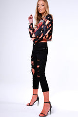 Black Tie Dye Cropped Champion Graphic Hoodie - Lauren-Hoodies