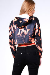Black Tie Dye Cropped Champion Graphic Hoodie - Lauren-Hoodies