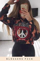 Black Tie Dye Cropped Champion Graphic Hoodie - Lauren-Hoodies