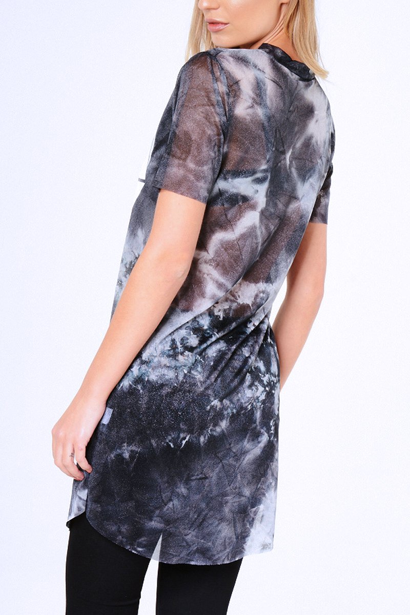 Black Tie Dye Sheer Mesh 'Friday' Slogan T-Shirt Dress - Flynn-Dresses