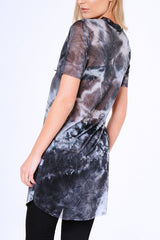 Black Tie Dye Sheer Mesh 'Friday' Slogan T-Shirt Dress - Flynn-Dresses
