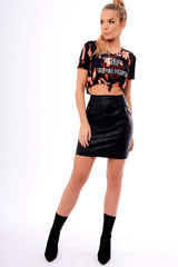 Black Tie Dye Slogan Print Crop Top - Jaiden-Crop Tops