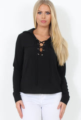 Black Tie Front Blouse - Becky-Blouses