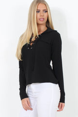 Black Tie Front Blouse - Becky-Blouses