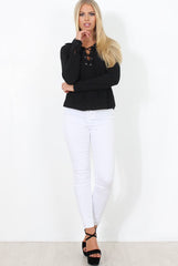 Black Tie Front Blouse - Becky-Blouses