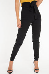 Black Tie Front Crepe Cigarette Trousers - Ryanne-Trousers