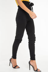 Black Tie Front Crepe Cigarette Trousers - Ryanne-Trousers