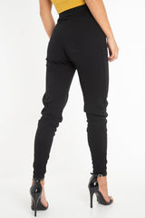 Black Tie Front Crepe Cigarette Trousers - Ryanne-Trousers