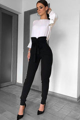 Black Tie Front Crepe Cigarette Trousers - Ryanne-Trousers
