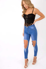 Black Tie Front Lace Bodysuit - Tiana-Bodysuits