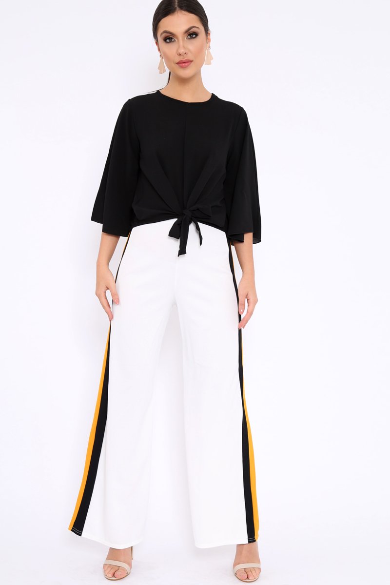 Black Tie Front Top with Flare Sleeves - Wren-Tops
