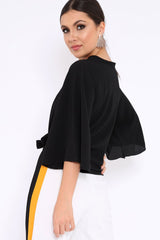Black Tie Front Top with Flare Sleeves - Wren-Tops