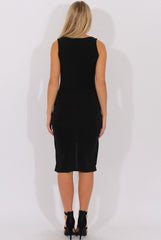 Black Tie Knot Front Slinky Dress - Robin-Dresses