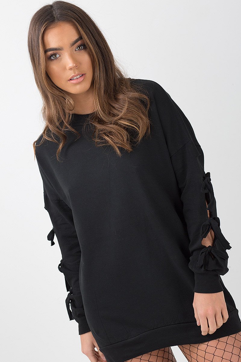 Black Tie Sleeve Detail Jumper Dress - Gina-Jumper