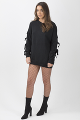 Black Tie Sleeve Detail Jumper Dress - Gina-Jumper