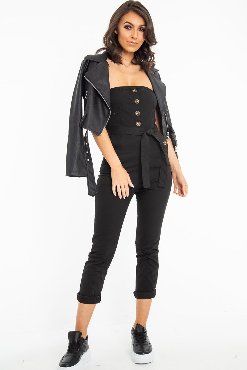 Black Tie Waist Sleeveless Jumpsuit - Tamya-Jumpsuits