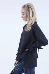 Black Tied Arm Bell Sleeve Top - Poppy-Tops