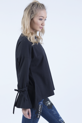 Black Tied Arm Bell Sleeve Top - Poppy-Tops