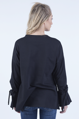 Black Tied Arm Bell Sleeve Top - Poppy-Tops