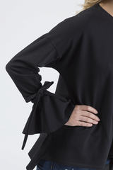 Black Tied Arm Bell Sleeve Top - Poppy-Tops
